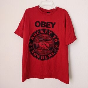 Obey Rocket to Nowhere Red Short Sleeve Tee Medium